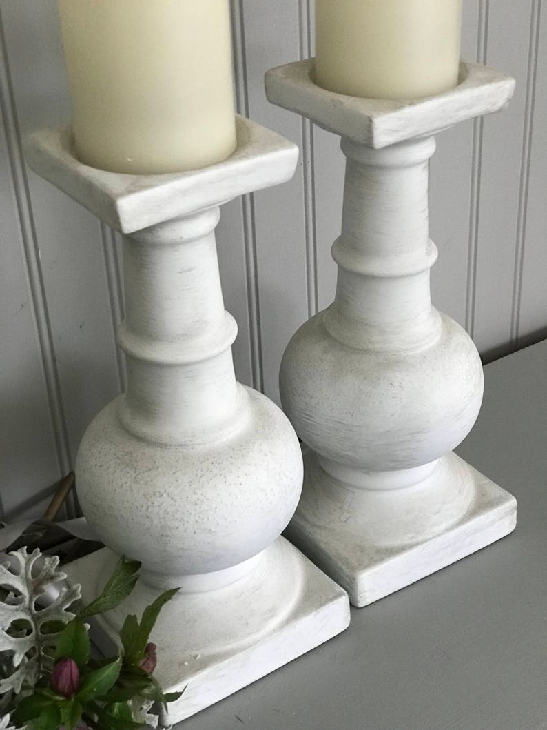 Chunky Candle Holders White Distressed Candlestick Modern Etsy