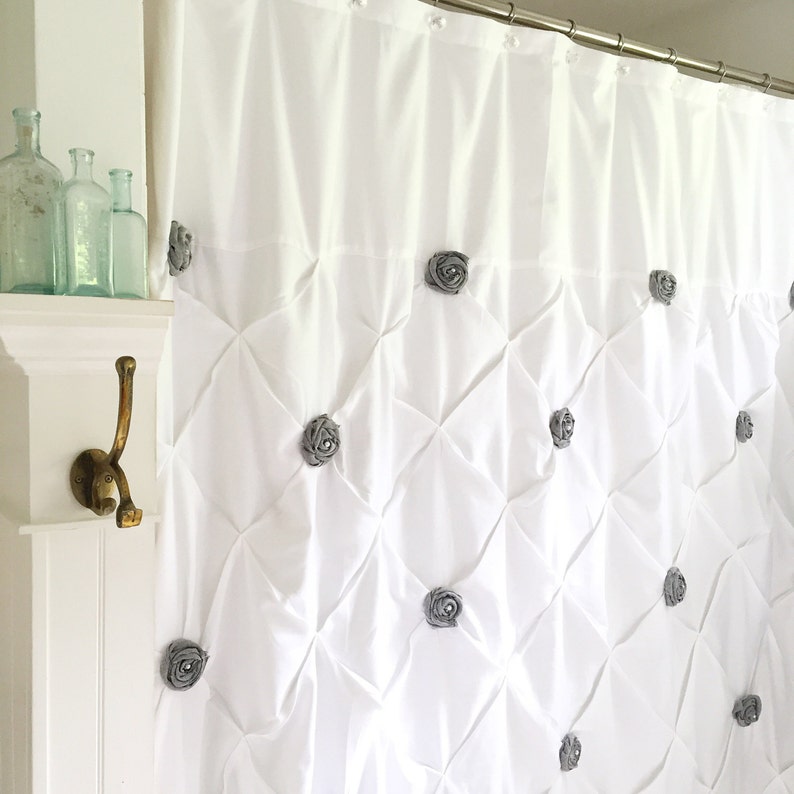 Pintuck Shower Curtain Shabby Chic Shower Curtain White Grey Etsy