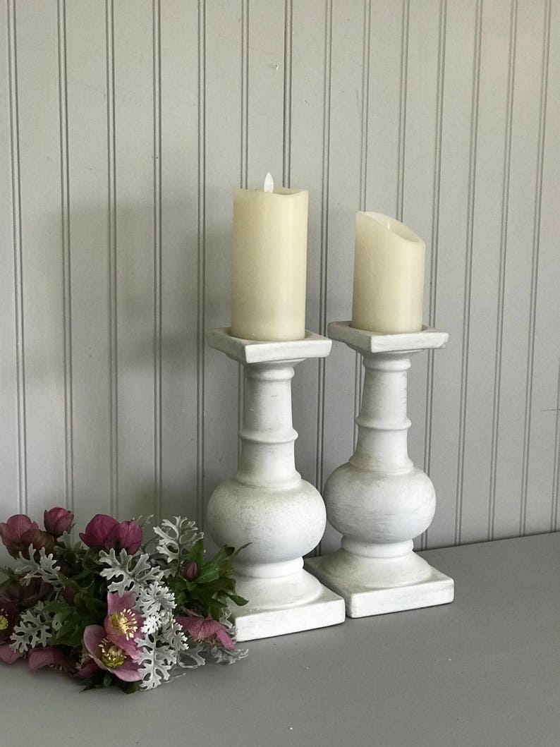 Chunky Candle Holders White Distressed Candlestick Modern Etsy