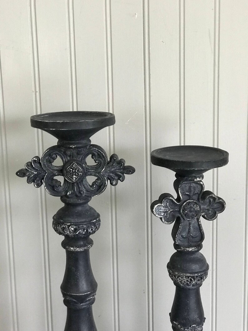 Tall Pillar Candle Holder Grey Candle Holders French Shabby Etsy