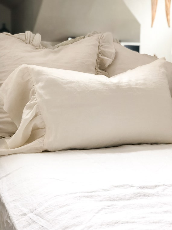 Ruffle Linen Pillow Sham Shabby Chic Pillow Covers Standard Etsy