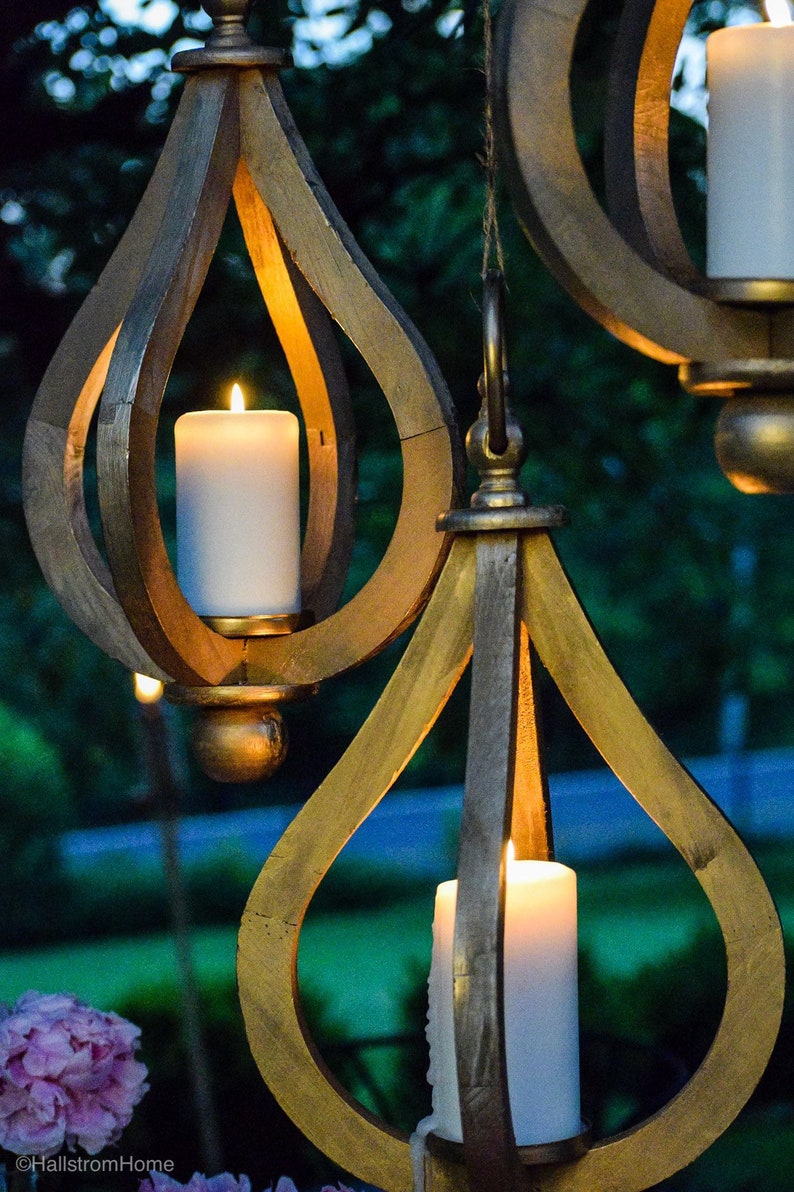 Wooden Hanging Lantern/ Teardrop Candle Holder/ Wedding Table | Etsy