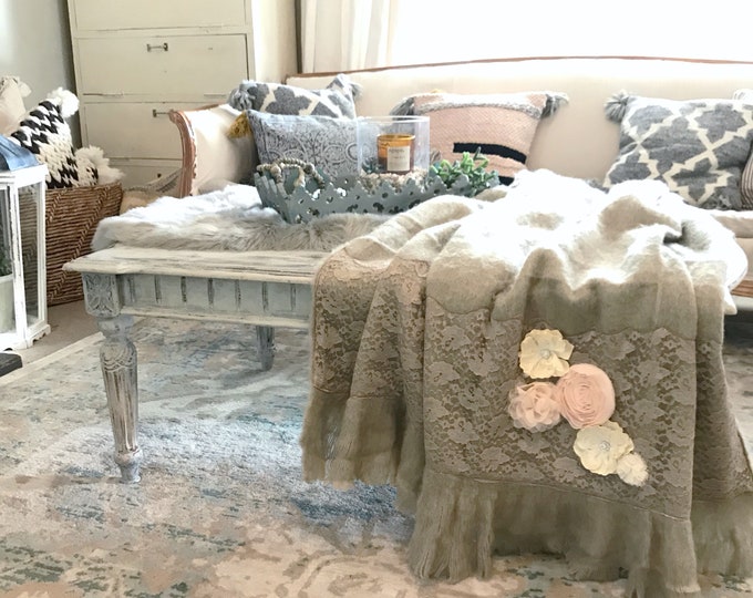 Shabby Chic Throw Blanket With Fringe and Flowers for - Etsy