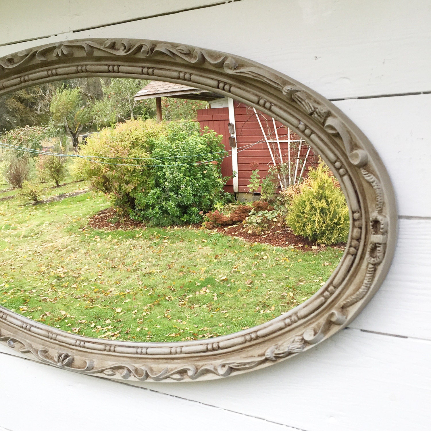 Antique Oval Bathroom Mirror Nursery Mirror Tan Wall Mirror | Etsy
