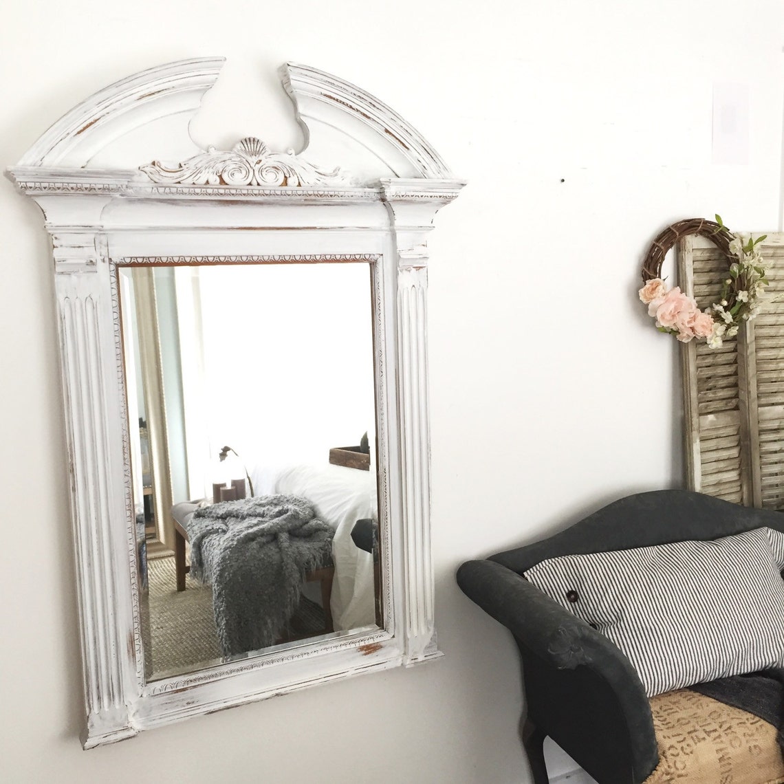 Large Wall Mirror Farmhouse Wall Mirror White Distressed | Etsy