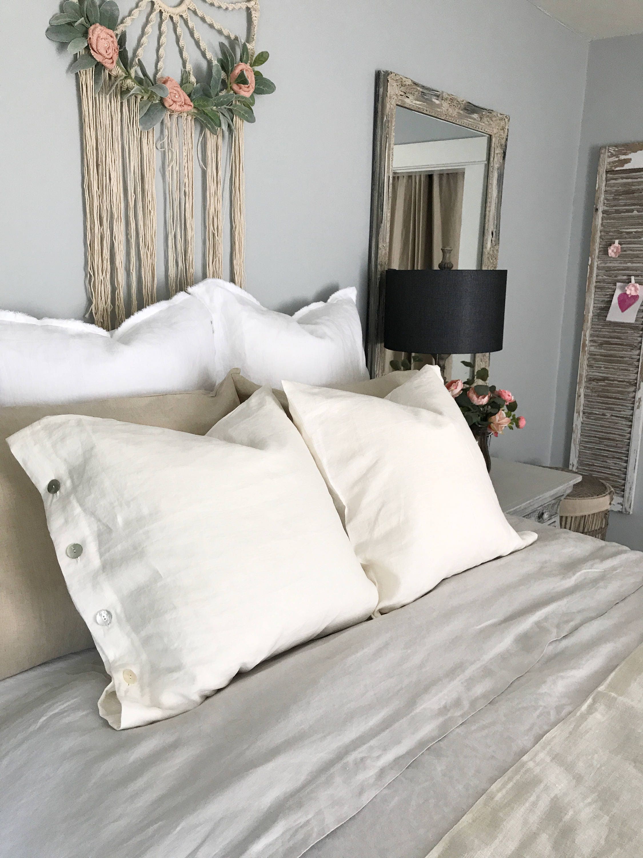 Cream Linen Pillow Shams Linen Pillowcases French Shabby Etsy