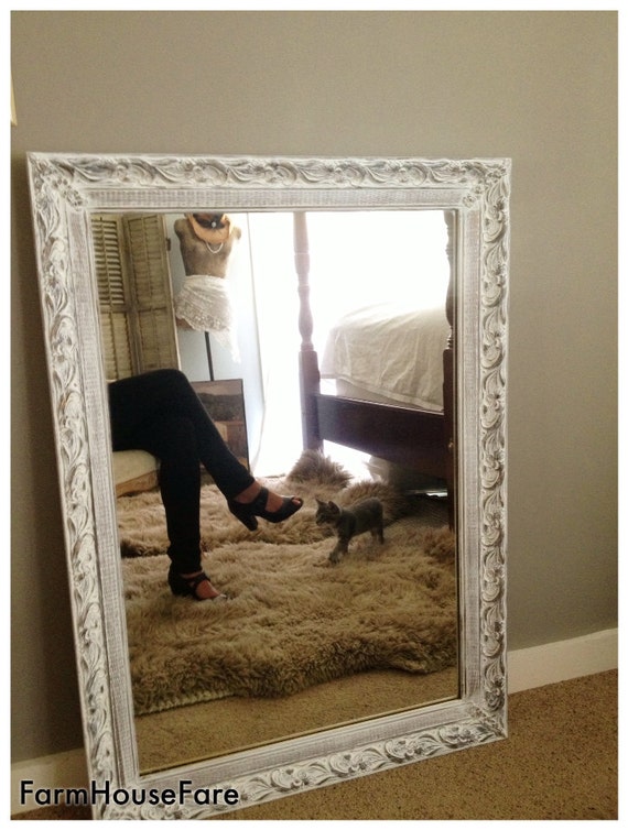 Large Wall Mirror Shabby Chic White Chalk Paint Ornate Image 0