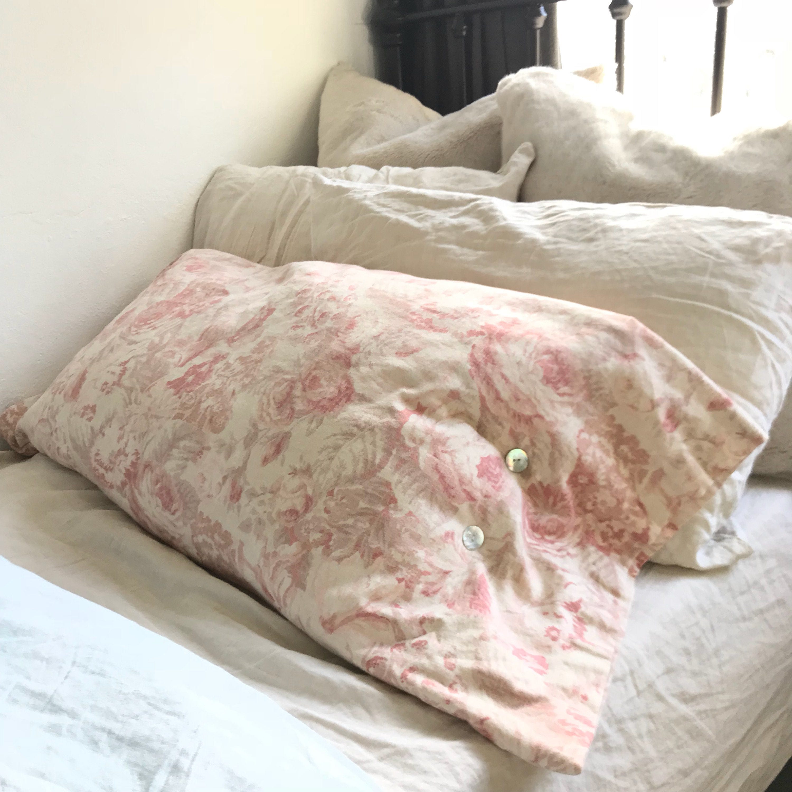 Rose Pink Floral Pillow Large Bolster Bed Pillow Shabby Chic Etsy
