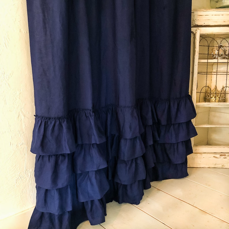 Linen Shower Curtain Four Ruffle Handmade Image 0