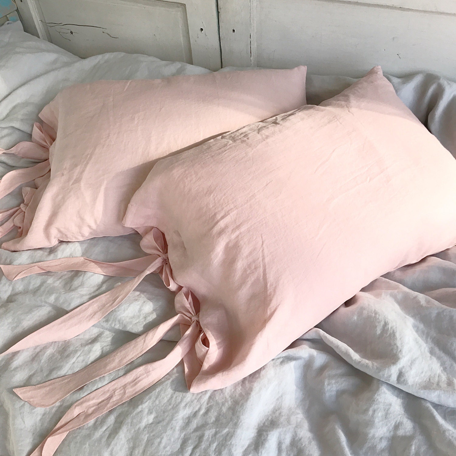Side Tie Linen Pillow Shams Pink Pillow Shams Bow Etsy