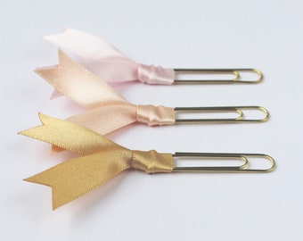 gold planner clips, ribbon bookmark, planner tabs