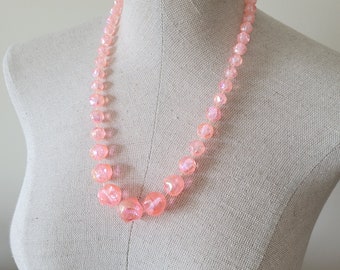 Vintage Necklace 22 inch Pink Aurora Borealis Beaded Necklace Pink Colored Necklace Long Necklace Pink Toned Necklace Vintage Jewelry