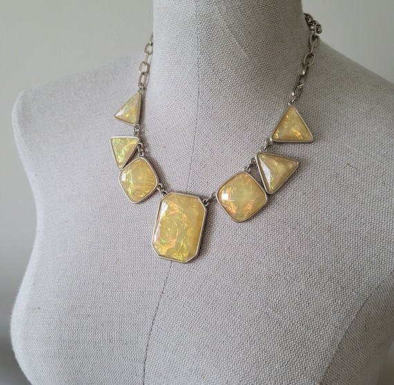 Vintage Necklace 16 inch Yellow Colored Chunky Ne… - image 2