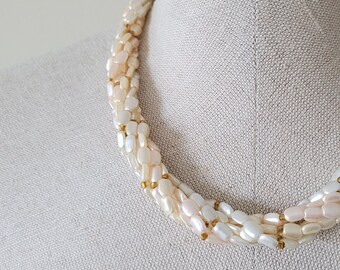 Vintage Necklace 18 inch Multi Strand Seashell Faux Pearl Beaded Necklace Shell Necklace Vintage Costume Jewelry