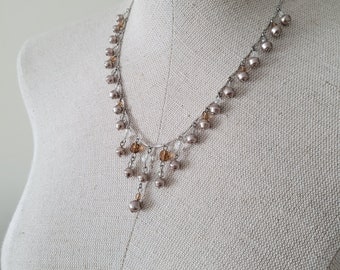 Vintage Necklace 17 inch Faux Pearl Style Drop Necklace Silver Colored Necklace Festoon Necklace Silver Toned Necklace Vintage Jewelry