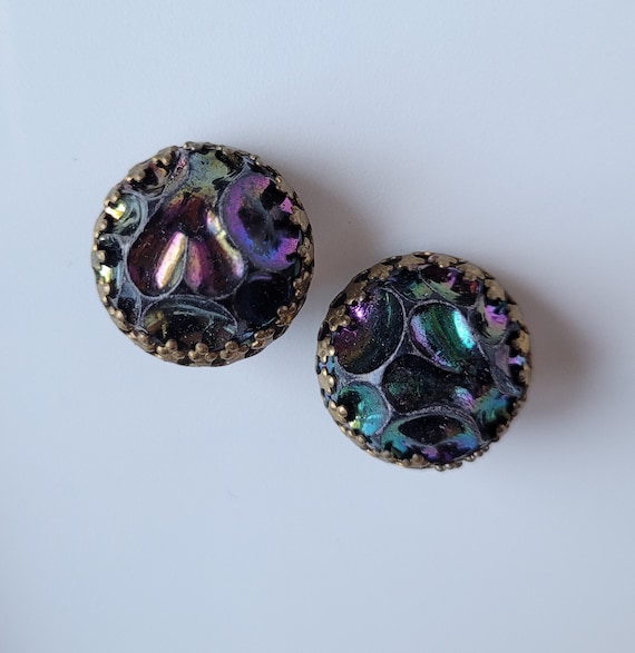 Vintage Clip On Earrings Made in AUSTRIA Aged Bra… - image 2