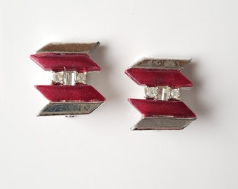 Vintage Clip On Earrings Raspberry and Silver Colored Statement Earrings Clip Back Earrings Vintage Jewelry Fashion Costume Jewelry On Sale