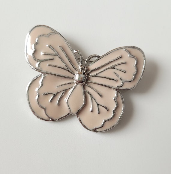 Vintage Brooch Butterfly Brooch Off White Enamel … - image 1