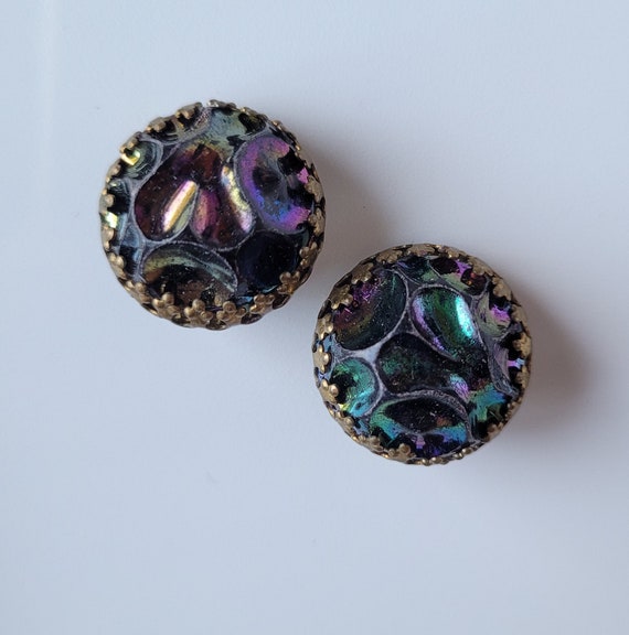Vintage Clip On Earrings Made in AUSTRIA Aged Bra… - image 1