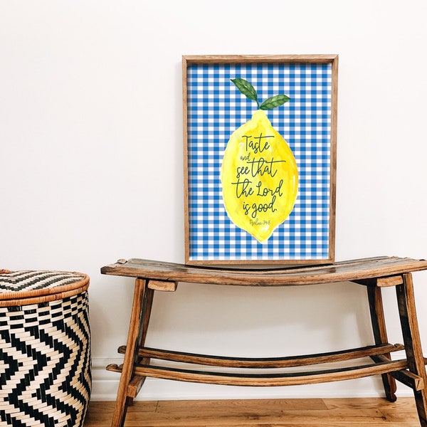 Taste and See That the Lord is Good - Lemon - Large Kitchen Wall Art - 16x20 - Farmhouse Sign - Cottage Sign - INSTANT DOWNLOAD - Blue