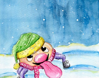 Fantasy comic art giclee print "Sugar Tongue Flakes" . from a whimsical Ollie Bug watercolor signed