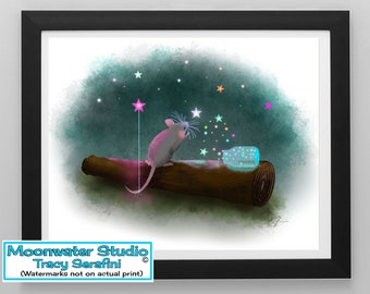 Stars Upon A Mouse Dreamy Nighttime Storybook Children's Art Print By Tracy Serafini