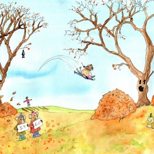 Fantasy art giclee print &quot;Into The Leaves&quot; from a whimsical Ollie Bug watercolor signed