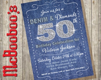 Denim And Diamonds Invitation Etsy