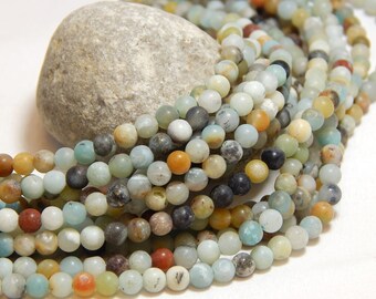 4mm Frosted Matte Flower Amazonite Round Beads Gemstones Small Multicolor B-21A