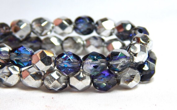 50 Purple Mix Hurricane Glass Faceted Beads 6MM