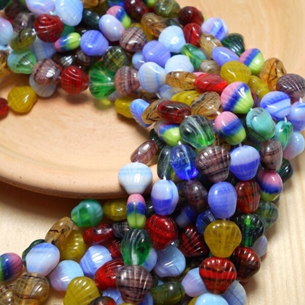Shell Mix Czech Glass Beads, Strung Bead Mix, Shell Beads, Luster Czech Beads, Variety of Beads, Beach Beads, Sea Shell Beads D-A19