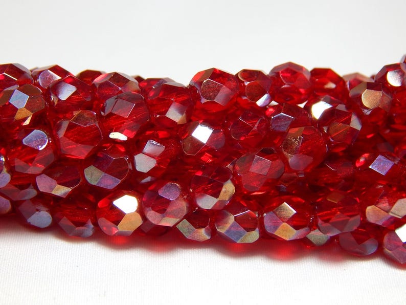 Bronze Luster Opaque Red 25 6mm Czech Glass Firepolish Beads