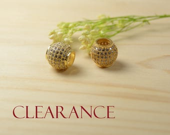 SALE! Micro Pave Ball, 11mm, Clear Cubic Zirconia Ball, 5.5mm Hole, CZ Round Spacer, Gold Plating, Tarnish Resist Ball, RETAIL-2 Pcs/order