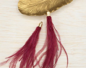 Ostrich Feather Jewelry Tassel in RED for Jewelry Making and Crafting, 2 PCs (FOBS001-RD)