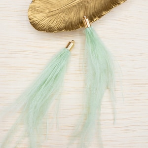 Ostrich Feather Jewelry Tassel in LIGHT GREEN for Jewelry Making and Crafts, 2 PCs (FOBS001-LG)