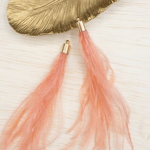 Ostrich Feather Jewelry Tassel in CORAL PINK for Jewelry Making and Crafts, 2 PCs (FOBS001-CPK)