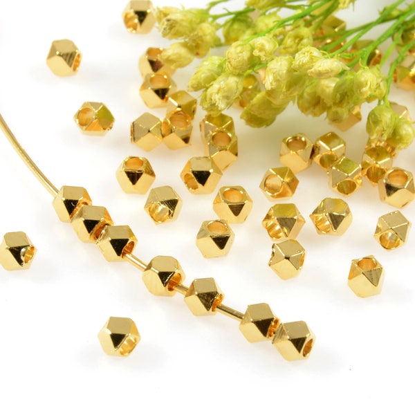 Diamond Cut Faceted Jewelry Beads in 22K GOLD Plating, 2.5mm with 1.3mm Hole, FINAL SALE By 200 Pieces