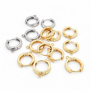 10-50pcs 15mm Chunky Huggie Hoop Earring Findings with Loop, 18K Gold Platinum Plated Lead Nickel Free Brass, DIY Jewelry Making Supplies