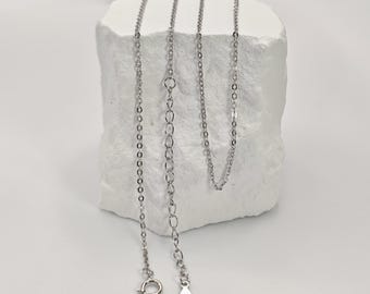 925 Sterling Silver Cable Chain Necklace, 1.4mm Dainty Link Chain with Extender, Rhodium-plated Anti-Tarnish DIY Jewelry Supply, 1 Pc