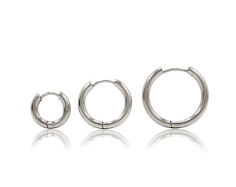 Huggie Hoop One-Touch Surgical Stainless Steel Earrings, Dark Silver Hoop Earrings, Sleeper Earrings, Retail & Wholesale (STER-0017S)