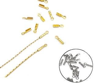 Crimp End Caps in 18K Gold or Stainless Steel, Crimp Ends for 0.8mm Fine Chain, Cord, or Thread, Fold Over End Caps, Pinch End Caps  (F001)