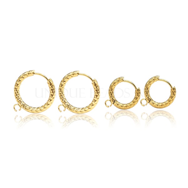 Dented Hypoallergenic Hoop Earring Finding in Surgical Stainless Steel with Gold PVD Plating, Earring  Finding with Loop, FINAL SALE by Pair