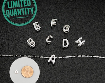 1 unidad de dije deslizante pequeño de plata de ley 925 con inicial A-Z, mini espaciador de letras para cadena delgada, suministros para la fabricación de joyas con alfabeto personalizado