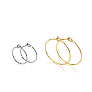 10/50 Pieces Hypoallergenic Stainless Steel Hoop Earrings, 18K Gold PVD Wine Charm Rings, 15mm 20mm Round Wire, Beading & Earring Finding