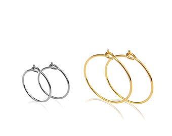 10/50 piezas de pendientes de aro hipoalergénicos de acero inoxidable, anillos con dije de vino PVD de oro de 18 quilates, alambre redondo de 15 mm y 20 mm, abalorios y componentes para pendientes.