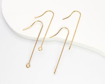 10/50pcs Forward Facing Earring Hooks • 40mm 18K PVD Gold 316L Stainless Steel Ear Wires • Hypoallergenic Front Loop French Hook Findings