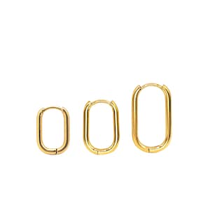 Oval Huggie Hoop Ohrringe, 10 Stück + Rechteck Hypoallergener chirurgischer Stahl in 18K Anti-Trübungsgold PVD Überzug, Scharnier Hoop Ohrring