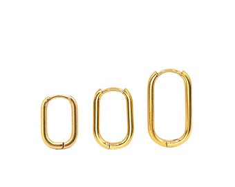 10-50Pcs Hypoallergenic Oval Huggie Hoop Earrings, Rectangle Waterproof Steel in 18K Anti-tarnish Gold PVD Plating, Hinge Hoop Earring