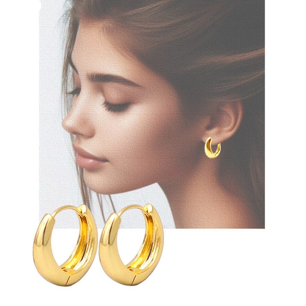 Teardrop Hoop Earrings in 18K Gold Plating, Lightweight Hoop Earrings, Thick Clicker Earrings, Hypoallergenic, 20mm FINAL SALE by Pair