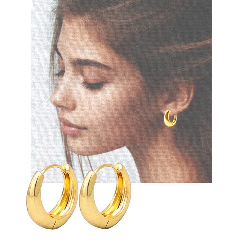 Teardrop Hoop Earrings in 18K Gold Plating, Lightweight Hoop Earrings, Thick Clicker Earrings, Hypoallergenic, 20mm FINAL SALE by Pair image 1